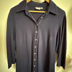 Prairie Cotton Button Down Shirt Elbow Sleeve Navy Medium